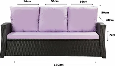 Produktbild von Polster für Polyrattan Sofa 160x60x7cm sitzkissen | Gartenbank Auflage Violett | Rückenkissen 3*56x50 | Kissen für rattansofa 3 sitzer | Gartenkissen