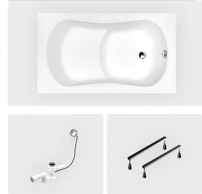 Produktbild von Rechteckige Badewanne - 120 x 70 cm - ohne Verkleidung - mit Füßen - Griffe - Chromablauf - ARIA REHAB