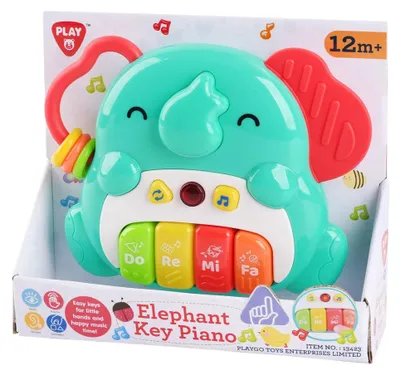 Produktbild von Pianko-Elefant, 16x13 cm. Kleinste Variante, batteriebetrieben, mit Sound und Licht, in einer 17,5x15,5 cm Verpackung