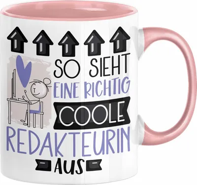 Produktbild von Redakteurin Geschenk Tasse Geschenkidee für Redakteurin Geburtstag Weihnachten Spruch So Sieht Eine Richtig Coole Redakteurin Aus Kaffee-Becher  (Rosa)