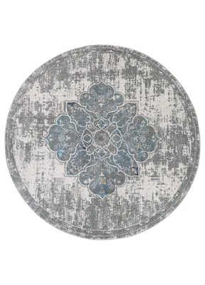 Image de Tapis VALLEY Rond Gris Vintage Bleu Chambre 120 x 120 cm