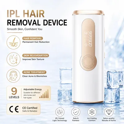 Produktbild von IPL Haarentfernungsgerät - Laser Epilierer - 7°C Eiskühlung für schmerzfreie langfristige Haarentfernung - Für ganzen Körper und Gesicht - Weiß