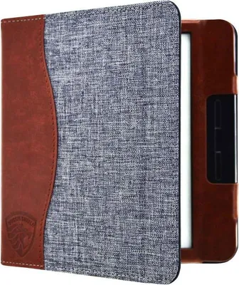 Image de Dutch Shield - Jeans strap Case Housse pour Kobo Libra 2 Ebook - Housse à rabat Ereader Housse de protection Gris, Marron