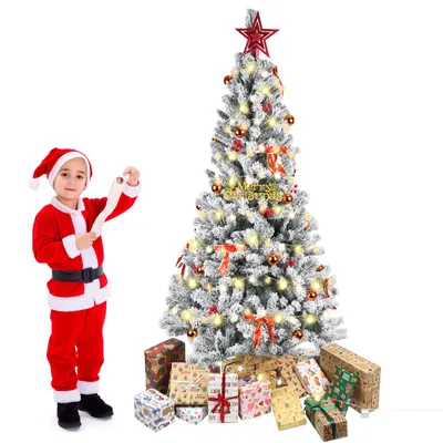 Produktbild von 1,8M Künstlich Weihnachtsbaum Set,Künstlicher beflockter Christbaum mit LEDs, Weihnachtskugeln Sternbaumspitze Weihnachtsdeko,für Büro/Weihnachten
