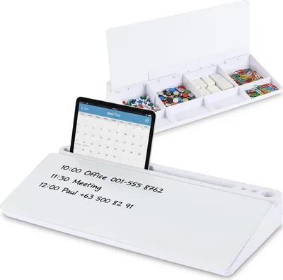 Immagine prodotto di Organizer da scrivania Relaxdays con lavagna bianca, 8 scomparti, plastica, vetro, dimensioni: 5,5 x 40 x 18 cm, organizer da ufficio, bianco