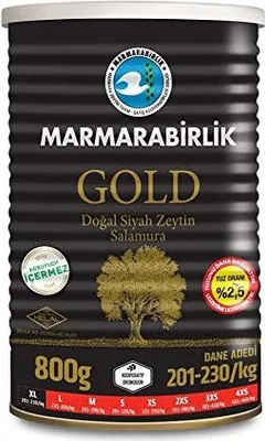 Produktbild von Marmarabirlik Gold - natürlich fermentierte schwarze Premium Oliven ohne Konservierungsstoffe (800g)
