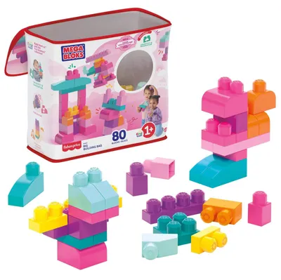 Productafbeelding van First Builders grote bouwvakdoos, roze bouwstenen set