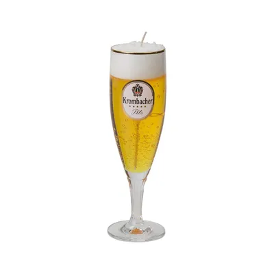 Produktbild von Gelkerze im Krombacher Bierglas mit weißer Schaumkrone