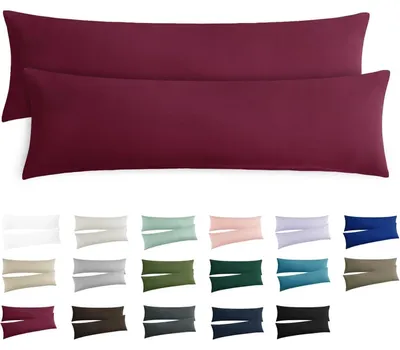 Image de Housses de coussin 40x145 cm, couleur bordeaux, lot de 2, en microfibre avec fermeture éclair
