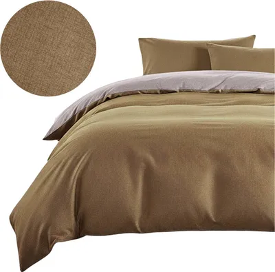 Produktbild von Domarex Bettwäsche-Set 160x200 cm mit 2 Kissenbezügen 70x80 cm – Satin-Mikrofaser, Weich, Wendbar, Premium, Natürliche Taupe