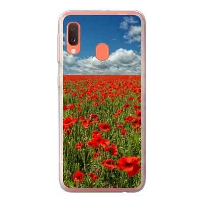 Produktbild von MuchoWow® Handyhülle Schutzhülle Hülle für Samsung Galaxy A20e Schneeweiße Wolken über einem Mohnblumenfeld Silikon Softcase Handy Hülle - Abdeckung