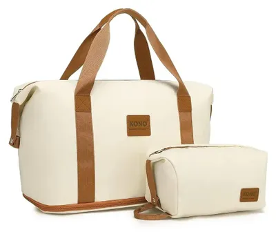 Image de Sac de toilette et de voyage - 36 litres - Imperméable - Compartimenté - En toile - Adapté aux bagages à main - Couleur ivoire
