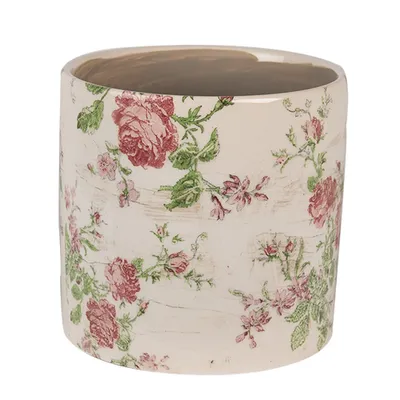 Image de Clayre & Eef Pot de fleurs Ø 14x13 cm Beige Rose Céramique Fleurs