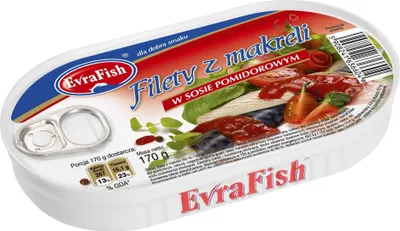 Zdjęcie produktu dla EVRAFISH filety z makreli w sosie pomidorowym 170 g