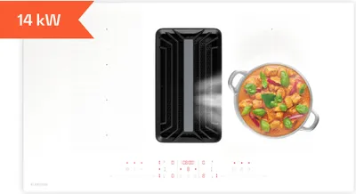 Image de Klarstein AirJet FlexPro table à induction avec Hotte intégrée - CEE A++, Débit 750 m³/h, 14 kW, 4 Zones, Boost, Silencieux 58 dB,tactile, Blanc
