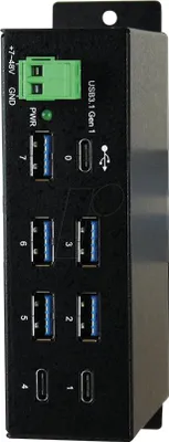 Immagine prodotto di EXSYS EX-1196HMS, USB 3.2 Gen 1 (3.1 Gen 1) Type-C, USB 3.2 Gen 1 (3.1 Gen 1) Type-A, USB 3.2 Gen 1 (3.1 Gen 1) Type-C, 5000 Mbit/s, Nero, USB, 7 - 48 V