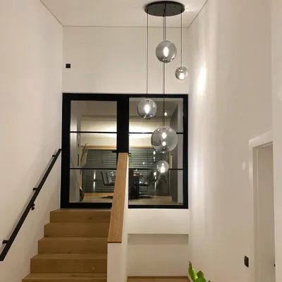 Produktbild von s.luce Orb Glaskugel Abhängung Schwarz Hängeleuchte Hängelampe Pendellampe Pendelleuchte Glaslampe Weiß Ø 40cm Rund