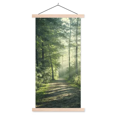 Produktbild von MuchoWow® Textilposter Wald - Licht - Weg 60x120 cm mit holzfarbenen Rahmen - Holz