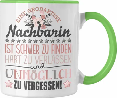 Produktbild von Trendation - Nachbarin Abschied Tasse Abschiedsgeschenk Spruch Nachbarin Geschenkidee zum Abschied Becher Kaffeetasse (Grün)