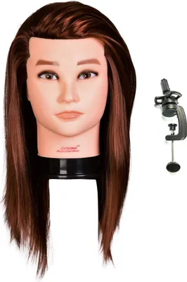 Obrázek produktu pro Cvičná Hlava Pánská Justin 50 cm Hnědá Termální Vlasy S Držákem To Kadeřnického Salon