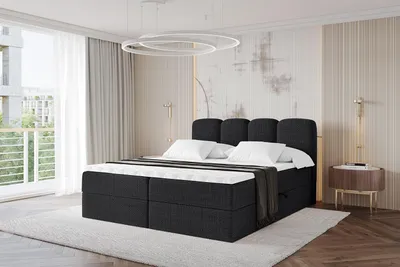 Produktbild von ALTDECOR Boxspringbett - NINA - 180x200  Schwarz- Komplett-Set mit Taschenfederkern Matratze und Topper, Polsterbett mit H4-Matratze Bettkästen, Lattenrost, Bett mit Stauraum, Doppelbett, Boxbett