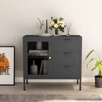 Produktbild von Sideboard Anthrazit 75x35x70 cm Stahl und Hartglas , Kommoden Design 2024