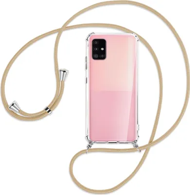 Produktbild von Handykette Backcover-Schutzhülle mit Band (Metall silberfarben) für Samsung Galaxy A51 5G (A516) - caramel