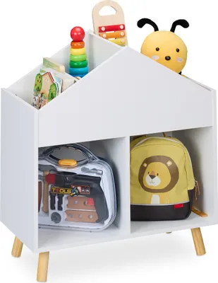 Immagine prodotto di Scaffale a forma di casetta Relaxdays per bambini, A x L x P: 67 x 60 x 30 cm, 6 ripiani, scaffale portaoggetti per la cameretta, scaffale a forma di casetta, bianco/naturale