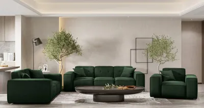 Produktbild von Sofaset Designersofa CESINA 3-2-1 in Stoff Opera Velvet Dunkelgrün