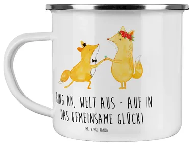 Produktbild von Mr. & Mrs. Panda becher emaille Verlobung Glück - Weiß - Geschenk, Erinnerungen, Teetasse, Heiraten, Haferl, Heirat, Geschenke, romantisch, Pott, Vertrauen, Tasse
