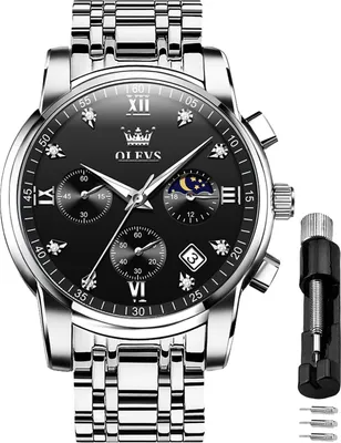 Image de Montres pour hommes avec bracelet en acier inoxydable Montre à quartz pour hommes avec diamant Date Résistant à l'eau Lumineux Classique élégant Montre cadeau