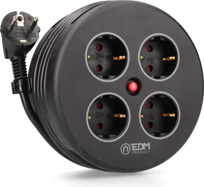 Image de Enrouleur Câble 4 Prises Rallonge 5m Avec Protection Schuko - Edm