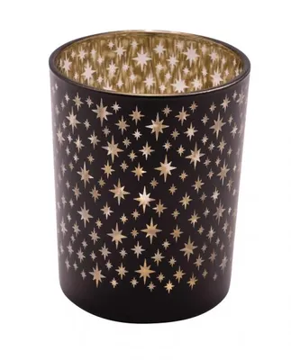 Produktbild von Glaswindlicht, mit Sternen, schwarz / gold Ø 8,7 cm / Höhe: 10 cm, handgefertigt, *Germany*
