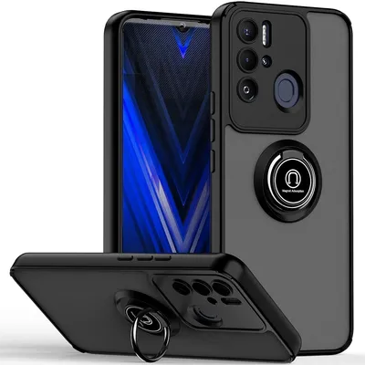 Obrázek produktu pro Pouzdro pro Tecno Pova Neo matné průsvitné TPU pouzdro s prstencovým držákem a stojánkem Černý
