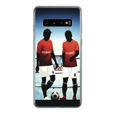 Produktbild von MuchoWow® Handyhülle Schutzhülle Hülle für Samsung Galaxy S10 Eine Illustration von zwei Fußballspielern in einem Stadion - Jungen - Mädchen - Kinder Silikon Softcase Handy Hülle - Handytasche