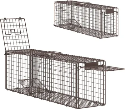 Obrázek produktu pro Živá past - Klecová past na potkany - Rozměry 100 x 24 x 30 cm - Dvoje dvířka - Ocelový rám - Pro vnitřní i venkovní použití - Hnědá barva