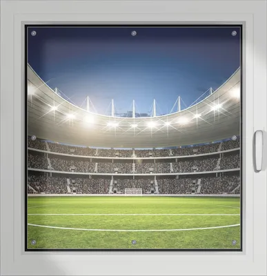 Produktbild von Wallario Lichtschutzbild, Dekorativer Sichtschutz Sonnenschutz 96 x 93 cm mit Motiv: Fußballstadion Mittellinie - Verdunklung ohne Bohren