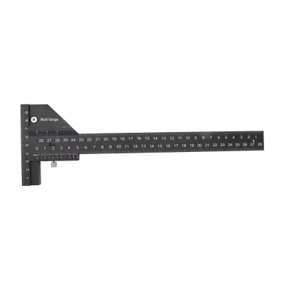 Produktbild von Multifunktions-Holzbearbeitungslineal, Aluminiumlegierung, T-förmiges schwarzes Messmarkierungshilfswerkzeug für die Zimmerei