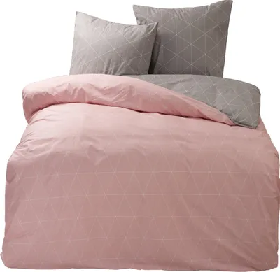 Produktbild von Bettwäsche Raute Geometrisch rosa grau modern Wendebettwäsche Baumwolle Renforcé, Größe:2 teilig 155x200 cm  - Komfortgröße