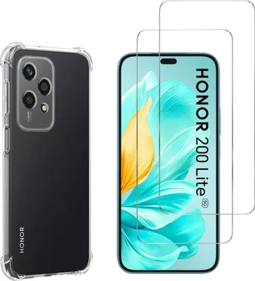 A phone case and two screen protectors are displayed side-by-side against a white background.