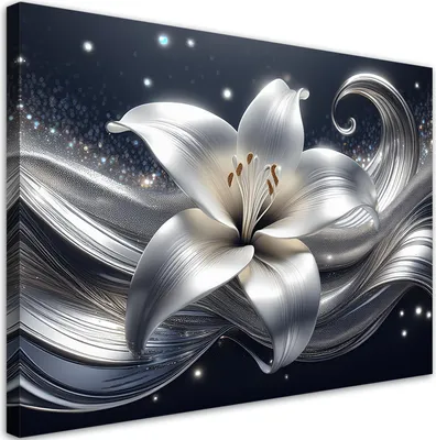 Produktbild von Leinwandbild Silber Naturblüte 90x60 Feeby Silber bild für die wand bereit zum aufhängen