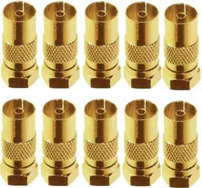 Produktbild von 10 x Koax Adapter IEC Buchse an auf F-Stecker TV DVBT DVBT2 Fernsehen Coax HD