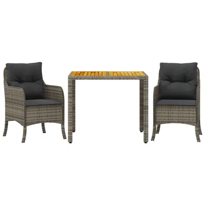 Produktbild von vidaXL 3-tlg. Garten-Essgruppe mit Kissen Grau Poly Rattan