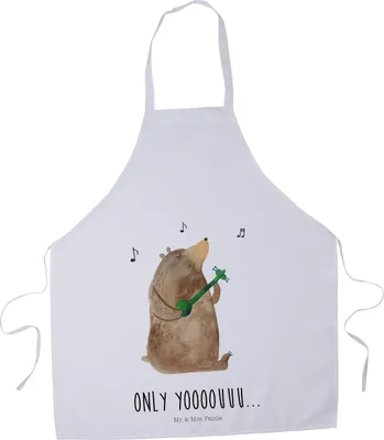 Produktbild von Mr. & Mrs. Panda Schürze Bär Gitarre - Weiß - Geschenk, Grill, Kochschürze, Teddy, Grillmeister, Küchenzubehör, Küchenschürze