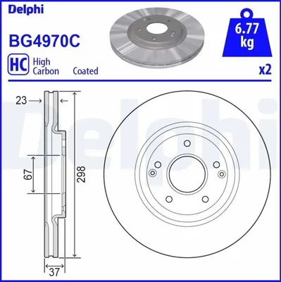 Produktbild von 2x DELPHI Bremsscheibe BG4970C für SSANGYONG Tivoli SUV 37mm
