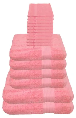 Immagine prodotto di Set di asciugamani Julie Julsen, rosa, composto da: 16 pezzi, 2 asciugamani da bagno, 4 asciugamani, 10 spugne