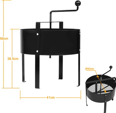 Produktbild von YUENFONG Handkurbel-Kompostsieb Metall, Schwarz, 40x45 cm, zum Aussieben von Kompost, Erde, Unkraut, Steinen, Maschen ca. 1-2 mm & 4x30 mm