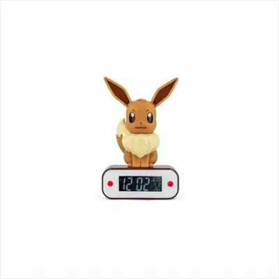 A digital alarm clock shaped like the Pokemon character Eevee.