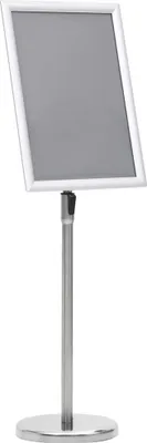 A silver A3 poster stand on a white background.