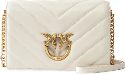 Produktbild von PINKO Leder Umhängetasche Schultertasche Love Click Classic Sheep Nappa Big Chevron White - Antique Gold creme